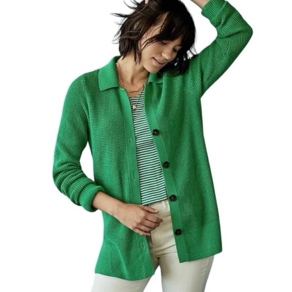 J.Jill Collared Button Front Knit Green Cardigan 2X 24” across chest